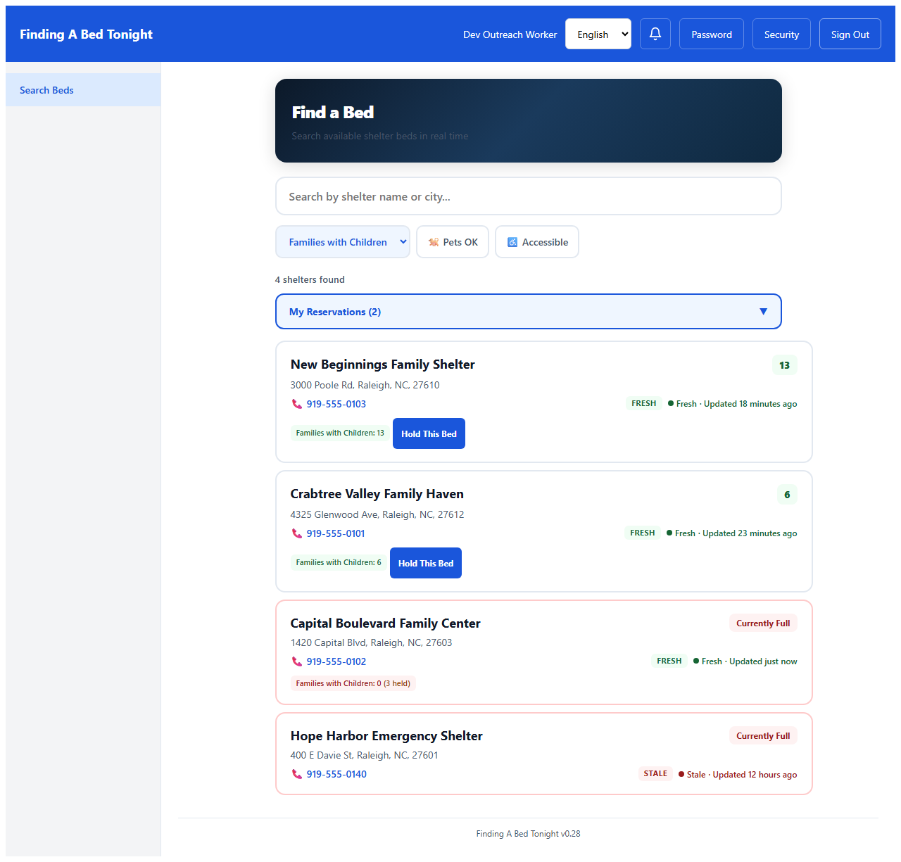 Bed search page with family filter selected
