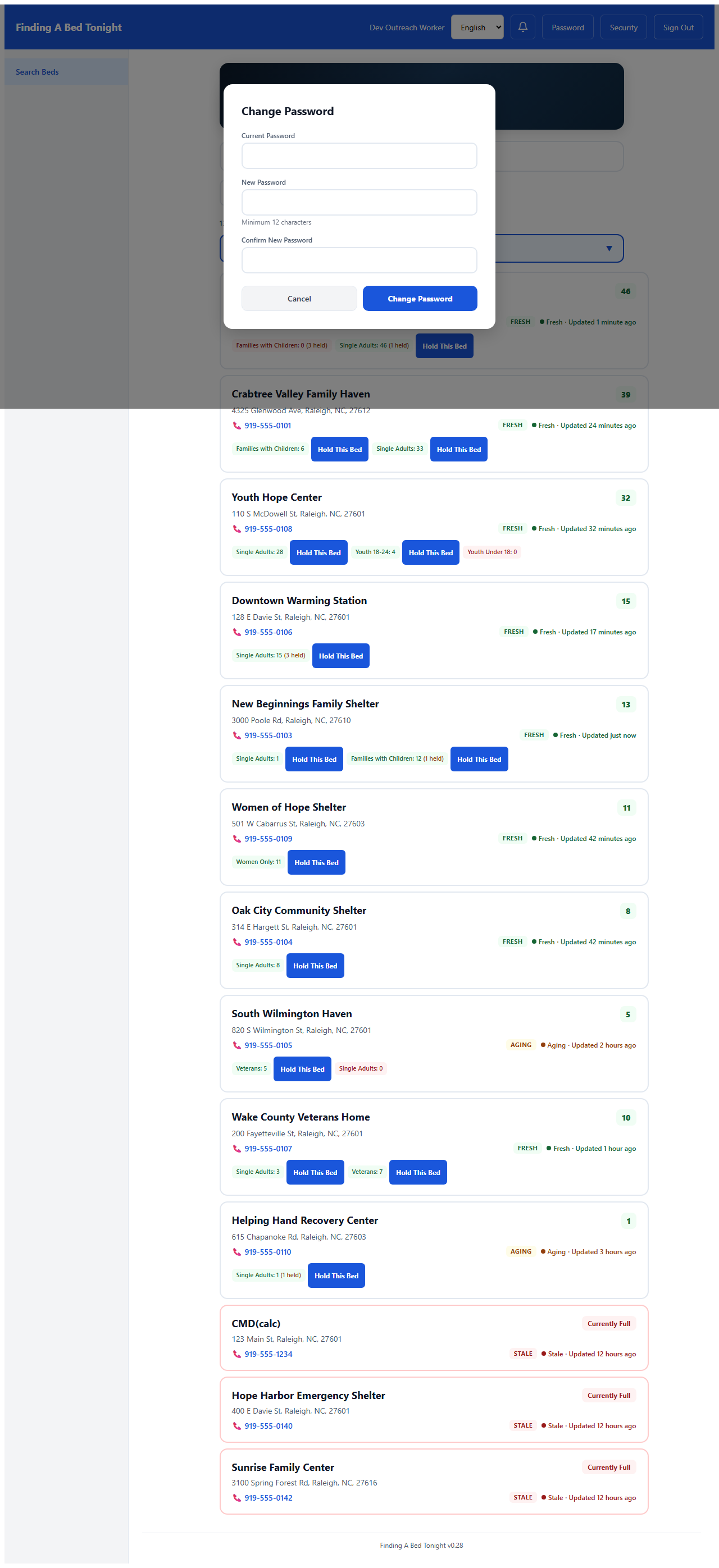 Change password modal