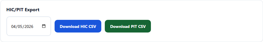 HIC/PIT export section with download buttons