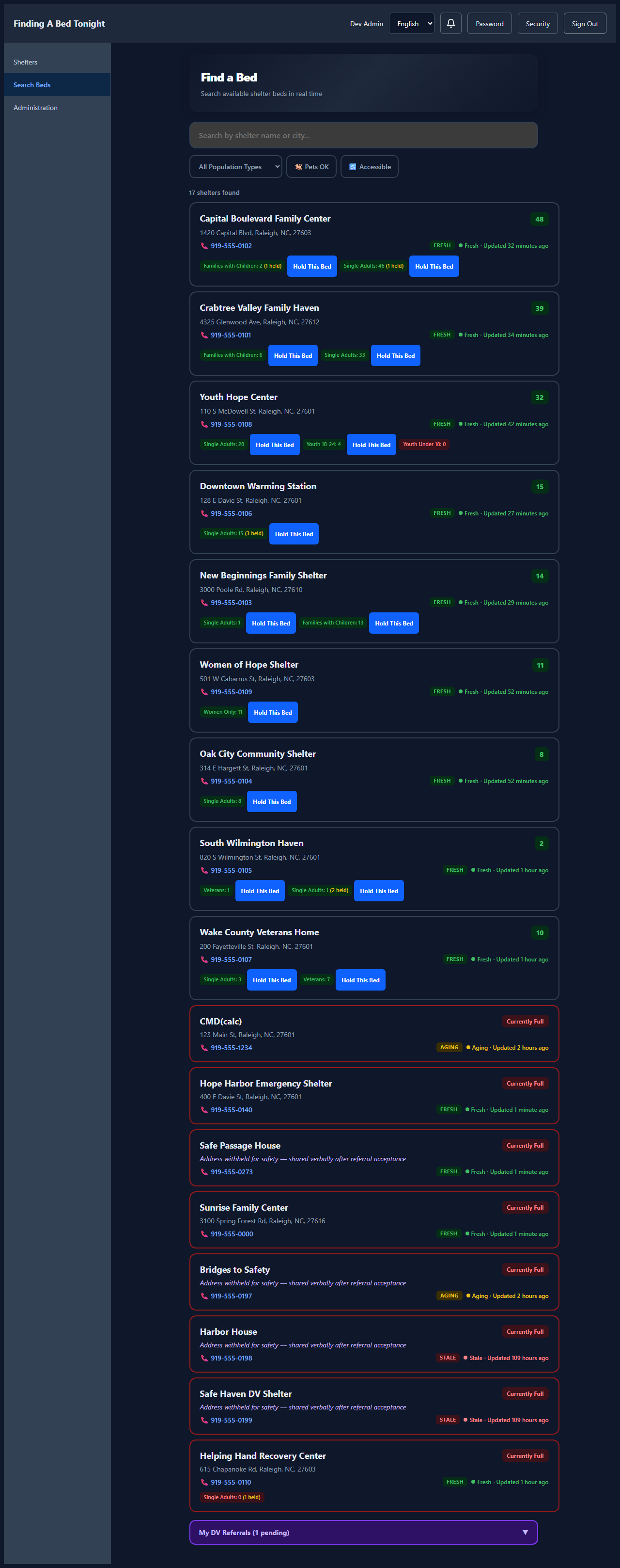 Search page in dark mode