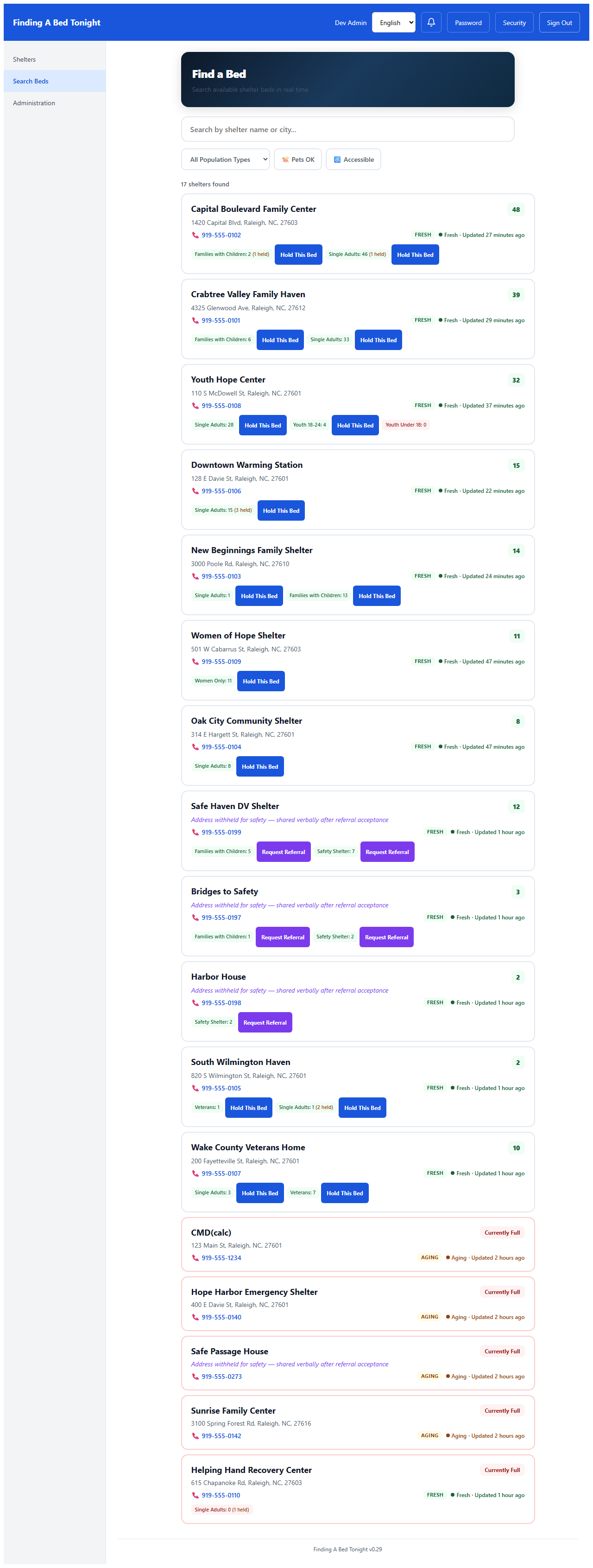 DV shelter with Request Referral button