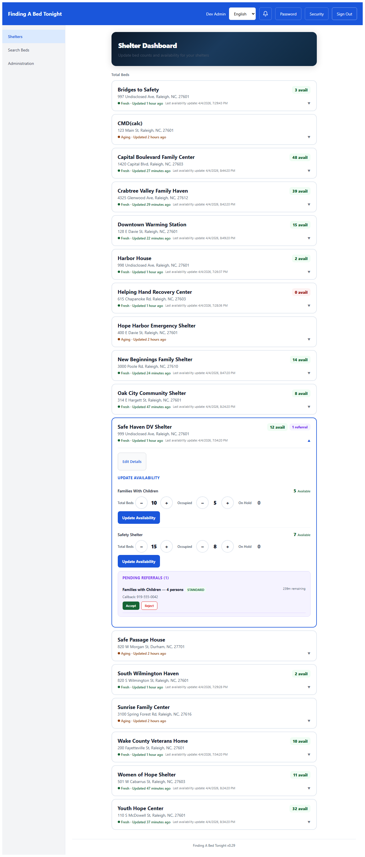 Coordinator screening view