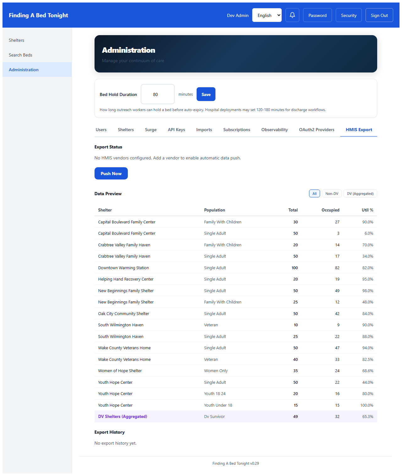 HMIS Export tab overview